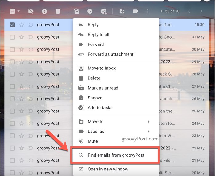 Gmail Rechercher des e-mails à partir des options