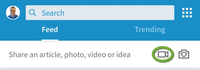 Recherchez l'icône de la caméra vidéo dans l'application mobile LinkedIn.