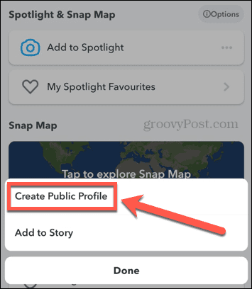 Snapchat créer un profil public
