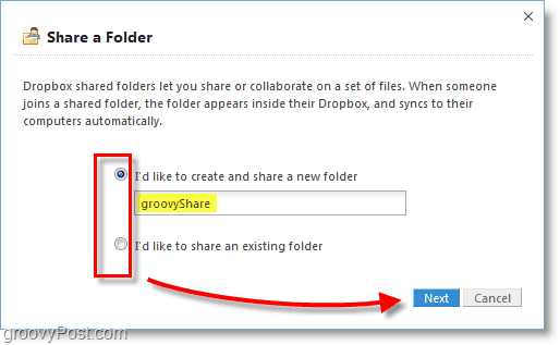 Capture d'écran de Dropbox - créez un nouveau dossier de partage Dropbox