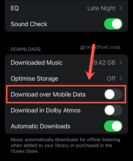 données mobiles Apple Music désactivées