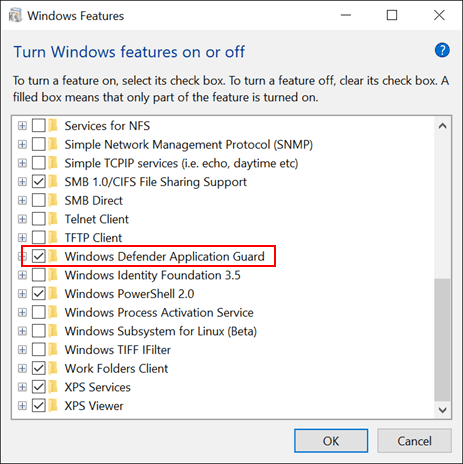 Protection des applications Windows Defender