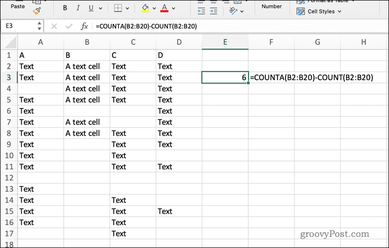 Utilisation de la formule COUNTA dans Excel