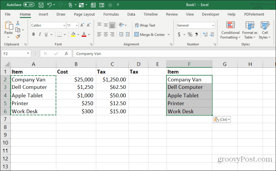 coller des largeurs de colonne dans Excel
