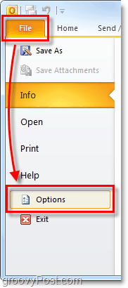 Fichier> Options dans Outlook 2010