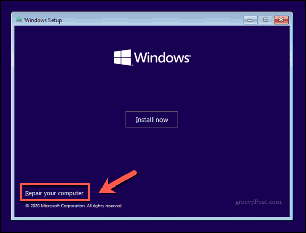 L'écran du programme d'installation de Windows 10