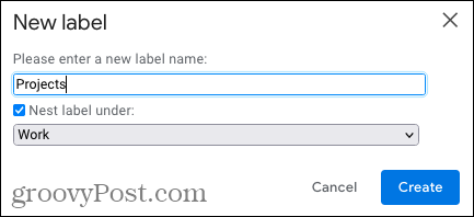 Créer un sous-label dans Gmail