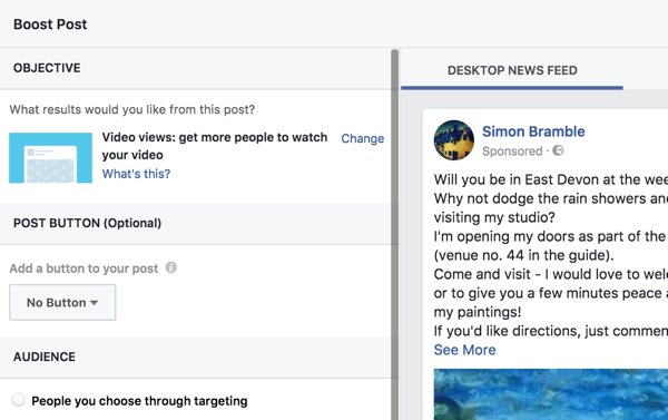 Facebook facilite la création d'une publication améliorée en vous guidant à travers les options.