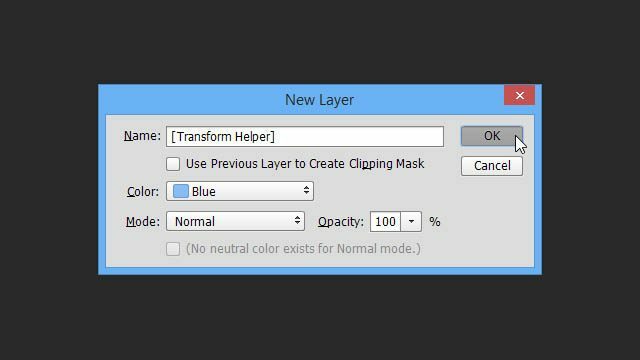 Cheat Photoshop Text Layer Transformations Trick new layer dialog box name color mode transformer helper layer create cheat
