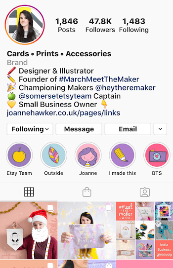 exemple de bio de compte d'entreprise Instagram avec des emojis