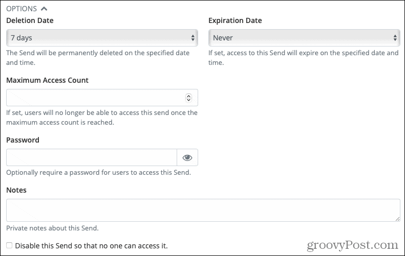 Options d'envoi supplémentaires