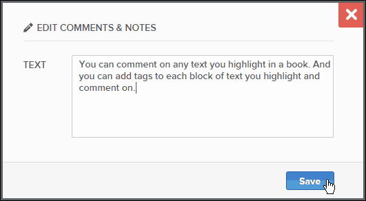 Boîte de dialogue Modifier les commentaires et les notes dans l'interface Web de BookFusion
