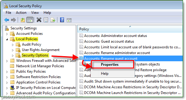 comment modifier le nom de compte du compte invité dans Windows 7 via la stratégie de sécurité locale