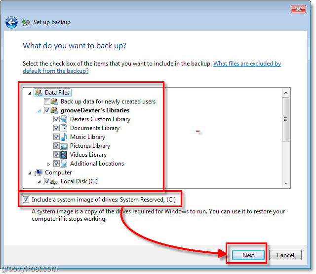 Sauvegarde Windows 7 - choisissez en détail ce que vous souhaitez sauvegarder