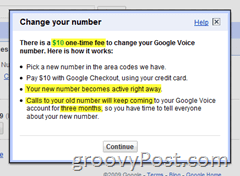 Détails du changement de numéro Google Voice