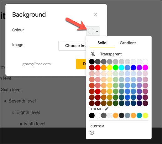 Ajout d'une couleur d'arrière-plan à un modèle de diapositive dans Google Slides