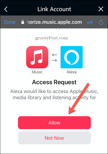 alexa autorise l'accès à la musique apple