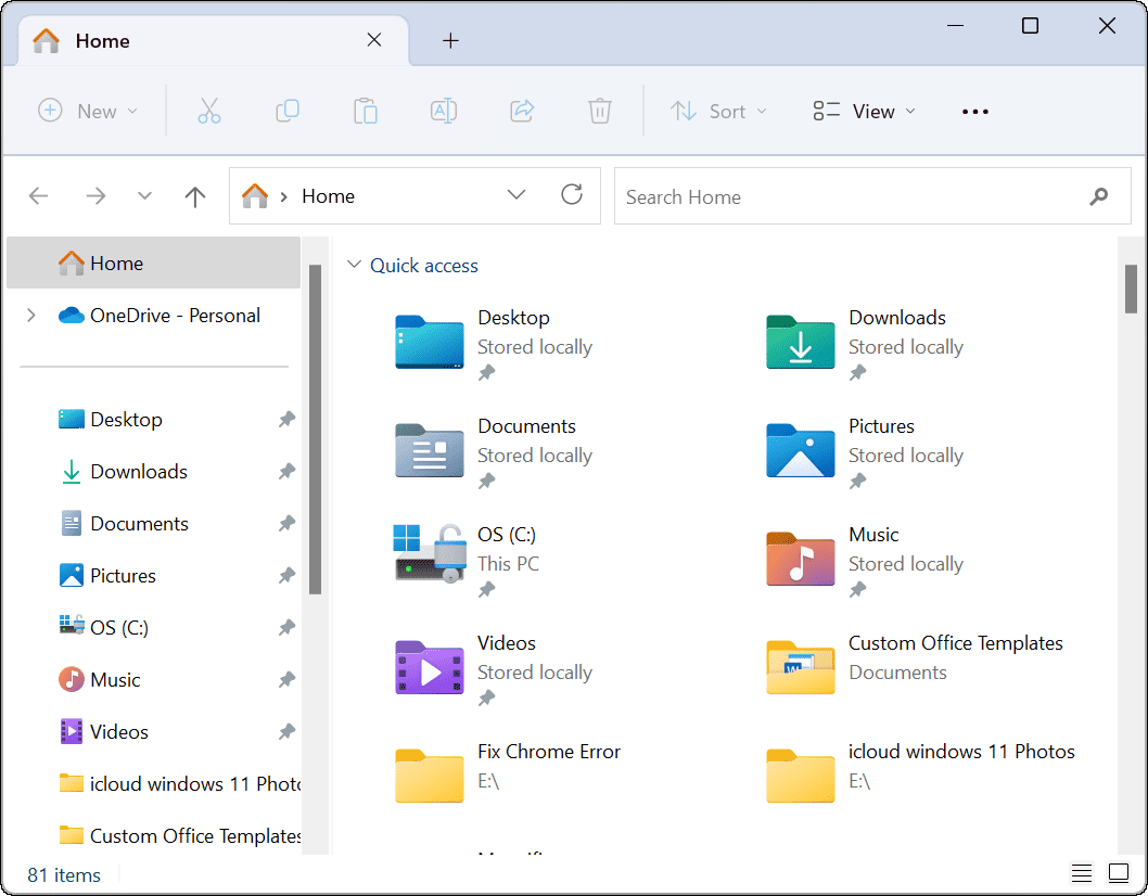 Explorateur de fichiers ouvert sur OneDrive 