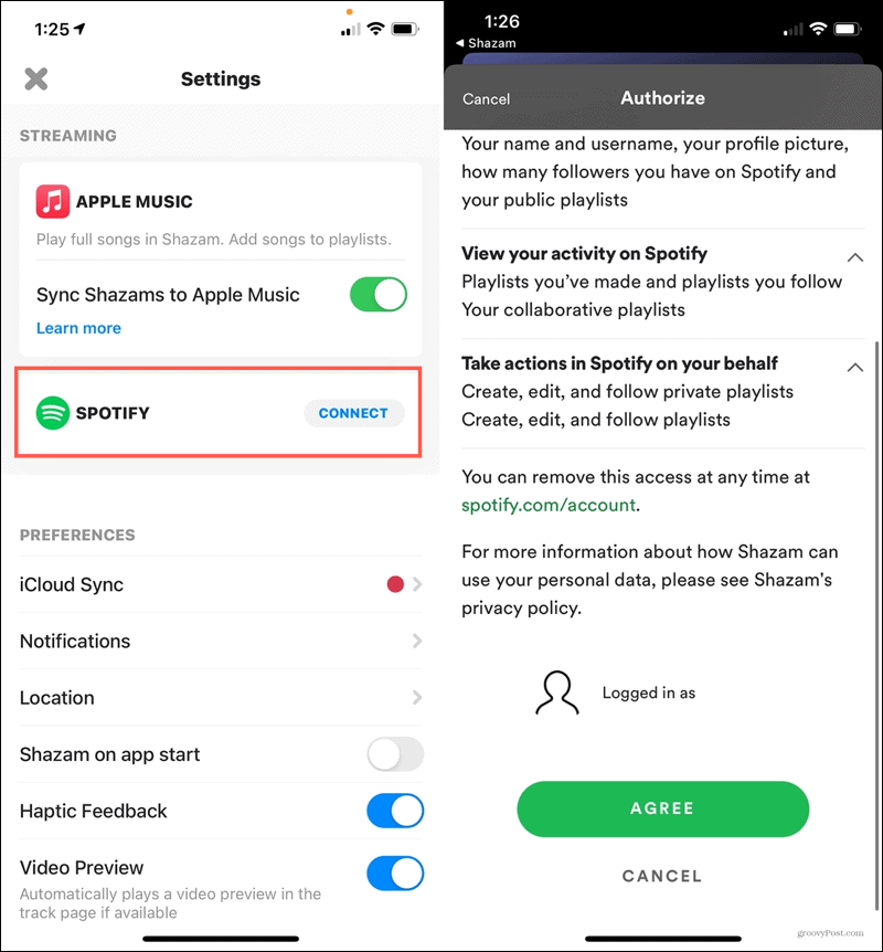 Connectez Spotify à Shazam