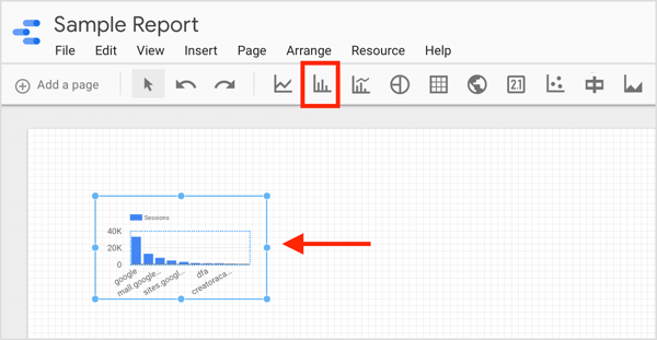 Cliquez sur l'icône de l'élément que vous souhaitez créer et dessinez une boîte dans votre rapport.