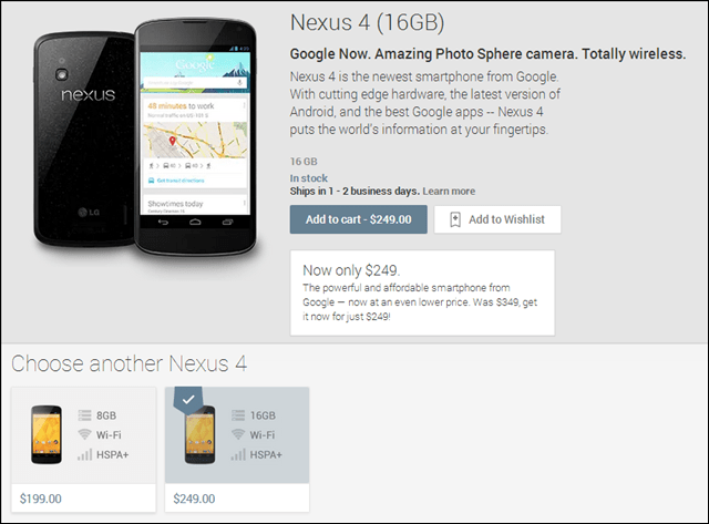 Nexus 4 sur Google Play baisse de prix