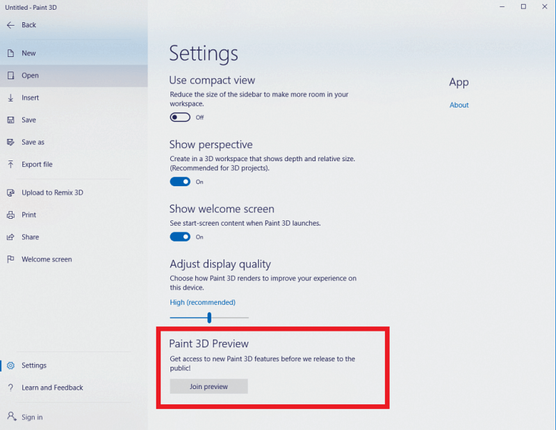 Programme d'aperçu des applications Windows 10