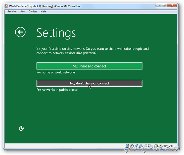 VirtualBox Windows 8 installer le partage d'installation ou ne pas partager la configuration?
