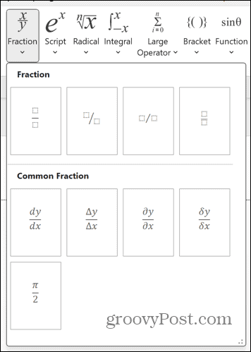 options de fractions PowerPoint