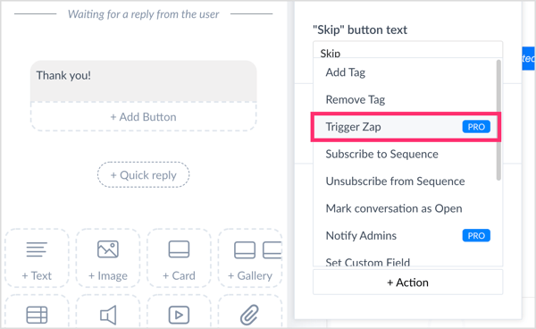 Cliquez sur Action et sélectionnez Trigger Zap.