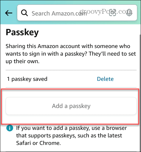 ajouter un mot de passe grisé sur l'application Amazon