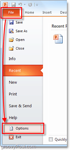 aller au menu des options dans Office 2010