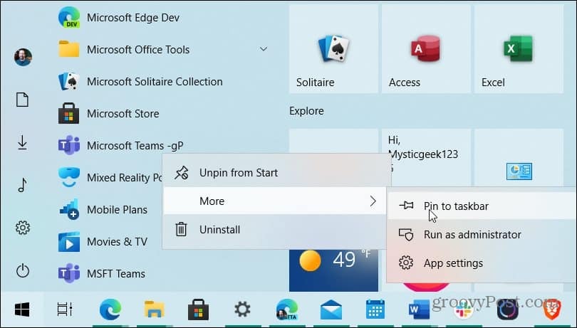 Épingler Microsoft Teams à la barre des tâches