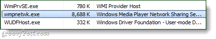 service de partage réseau Windows Media Player dans le gestionnaire de tâches