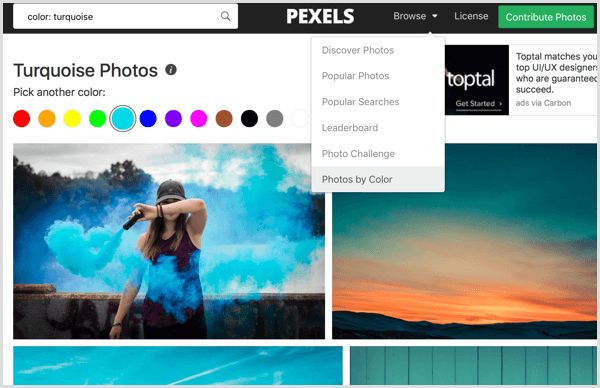 Pexels trie les photos par couleur