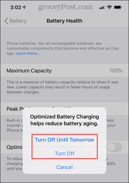 Désactiver les options de charge optimisée de la batterie sur iPhone