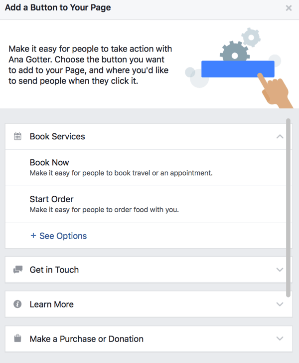 Vous pouvez choisir parmi un grand nombre de boutons CTA pour votre page Facebook.