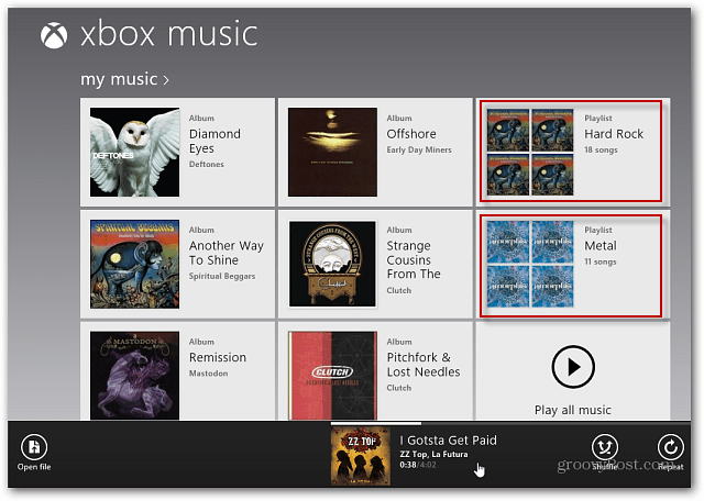 Liste de lecture affichée sur Xbox Music
