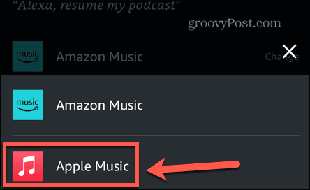 alexa sélectionner la musique de pomme