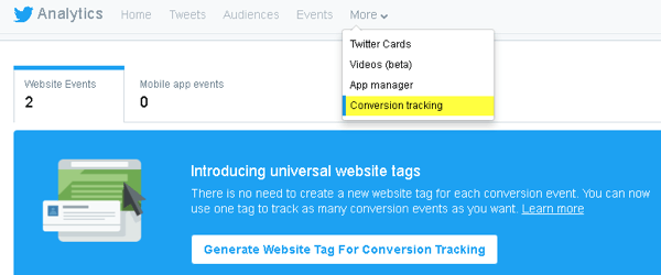 Twitter vous permet d'ajouter du code à votre site Web pour le suivi des conversions et de créer des audiences personnalisées.