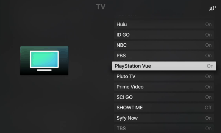 App Apple TV PlayStation Vue