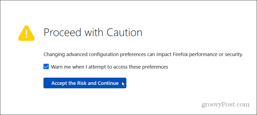 accepter à propos du risque de configuration Firefox