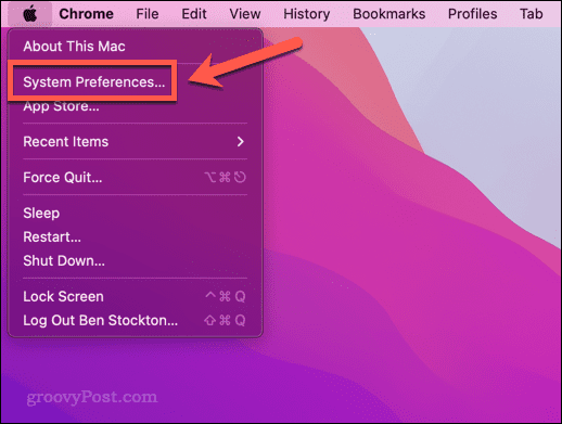 Ouvrir le menu Préférences Système sur Mac