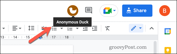 Un exemple d'utilisateur anonyme dans un document Google Docs.