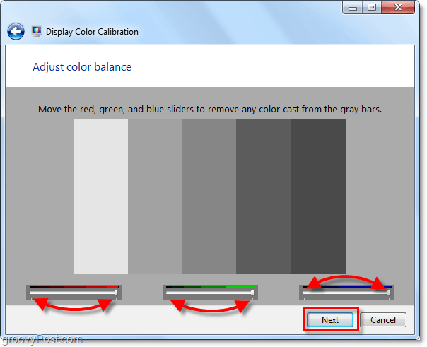 utilisez les curseurs pour amener Windows 7 à un état de gris nuetral, cela peut être difficile