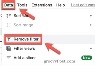 Supprimer un filtre dans Google Sheets