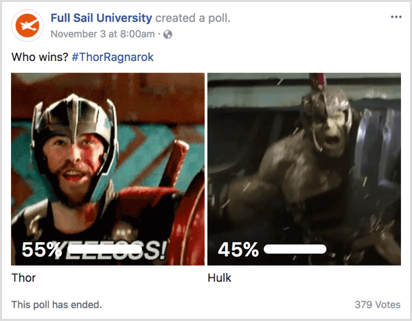 Exemple de culture pop de sondage GIF sur Facebook