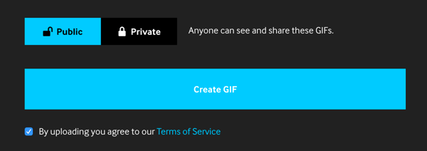 Définissez votre GIF sur Public si vous souhaitez le partager sur vos canaux de médias sociaux.