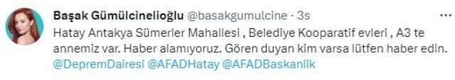 Un appel à l'aide de Başak Gümülcinelioğlu! Sa mère a été bloquée dans le tremblement de terre...