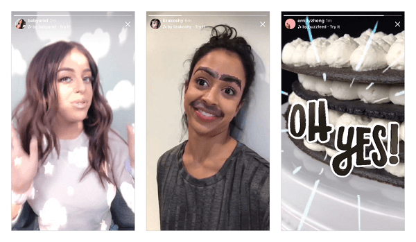 Instagram a déployé son premier lot de nouveaux effets de caméra conçus par Ariana Grande, Buzzfeed, Liza Koshy, Baby Ariel et NBA dans la caméra Instagram et prévoit d'apporter prochainement de nouveaux effets.