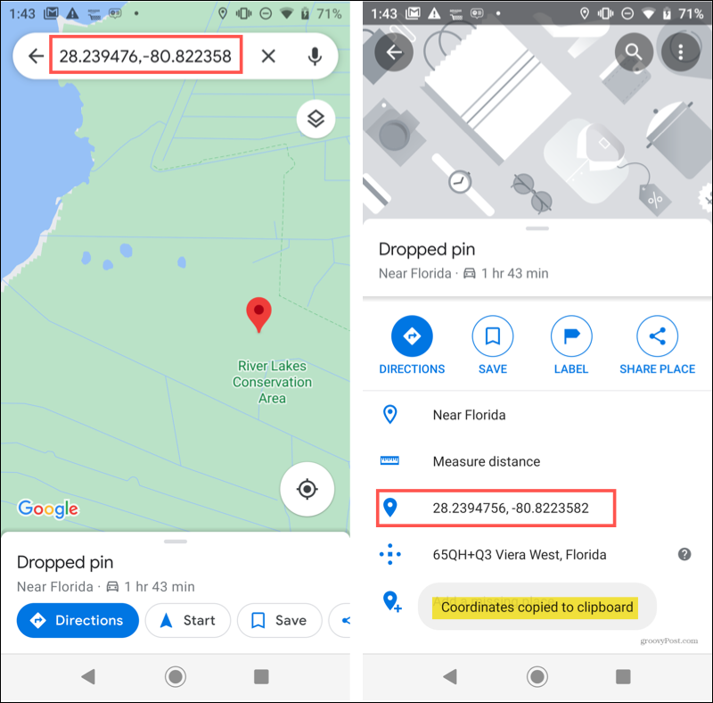 Android a déposé une épingle dans Google Maps